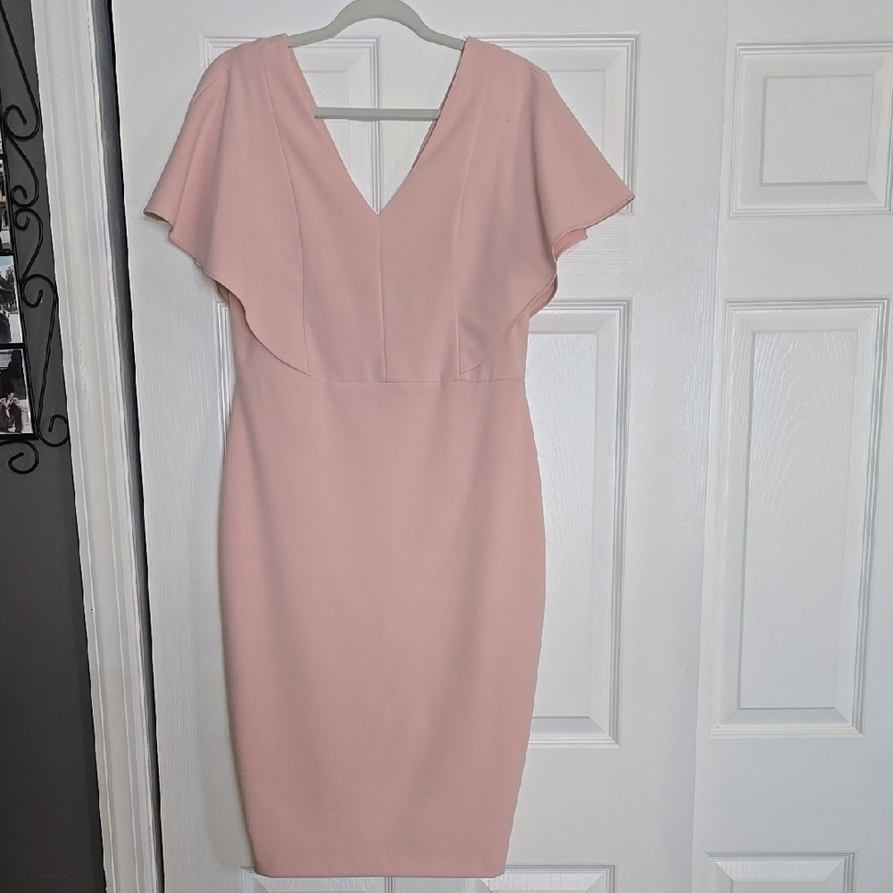 Elegant Pink Flutter Sleeve Dress